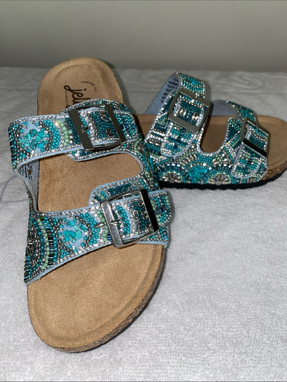 Jellypop Turquoise Beaded Double-Buckle Sandals - Picture 6 of 6